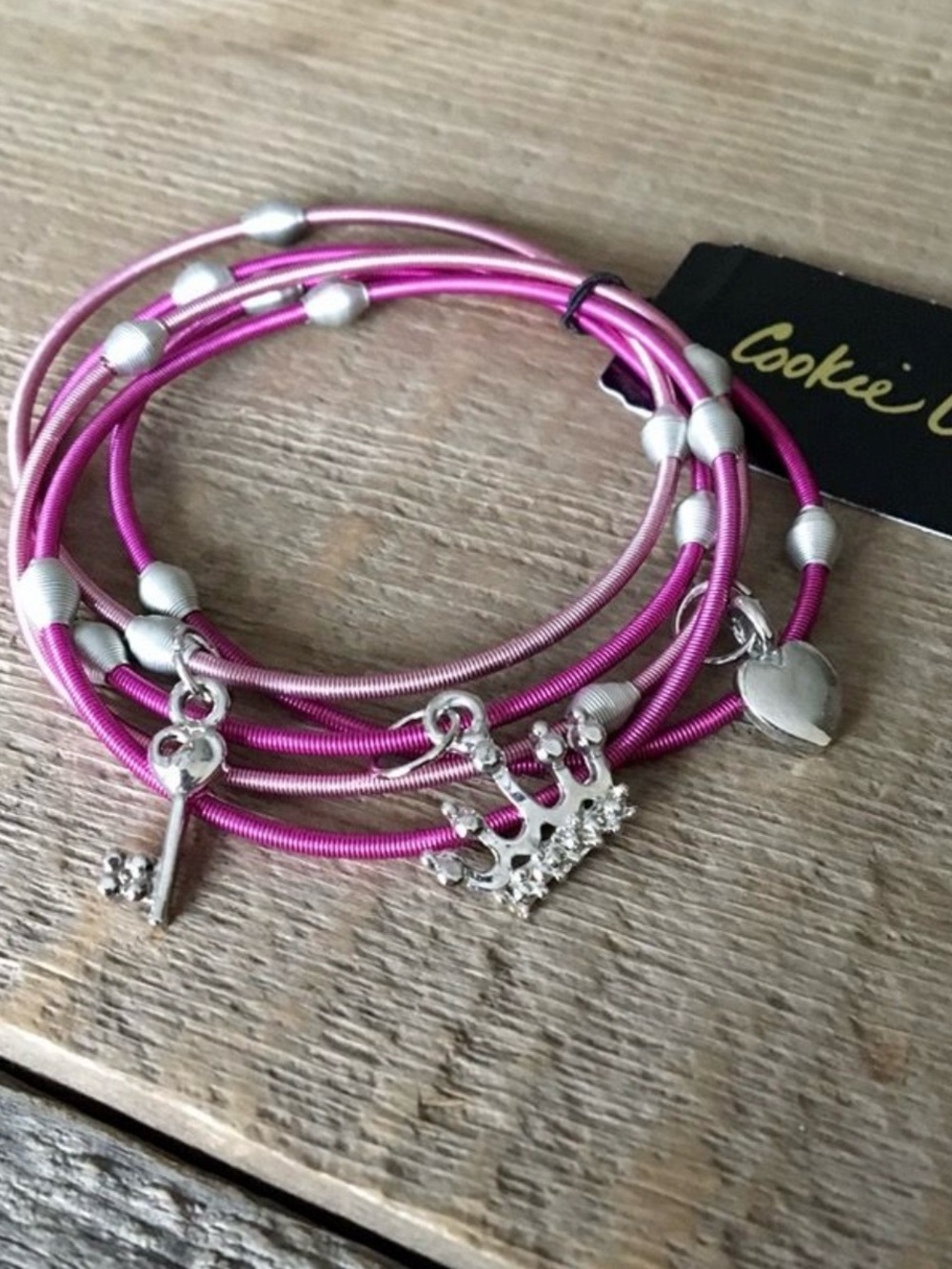 Cookie Lee Girls Pink and Magenta Princess Charm Bracelet Set